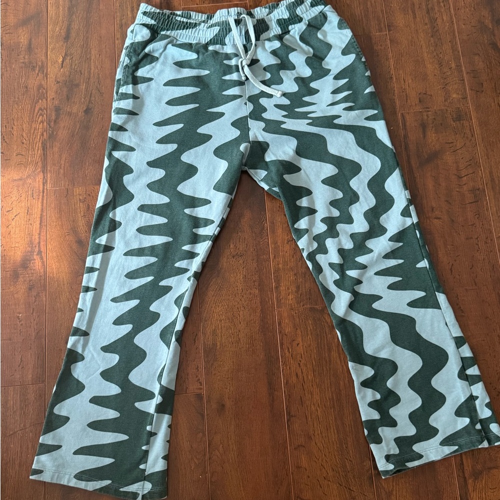 Unique print blue and green flare sweatpants